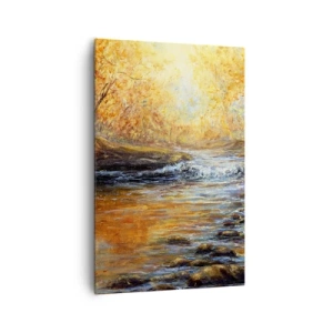 Quadro su tela - Stampe su Tela - Paesaggio autunnale con un fiume tra gli alberi - 80x120cm - Ruscello d'oro - Decorazione murale moderna per soggiorno e camera da letto ARTTOR