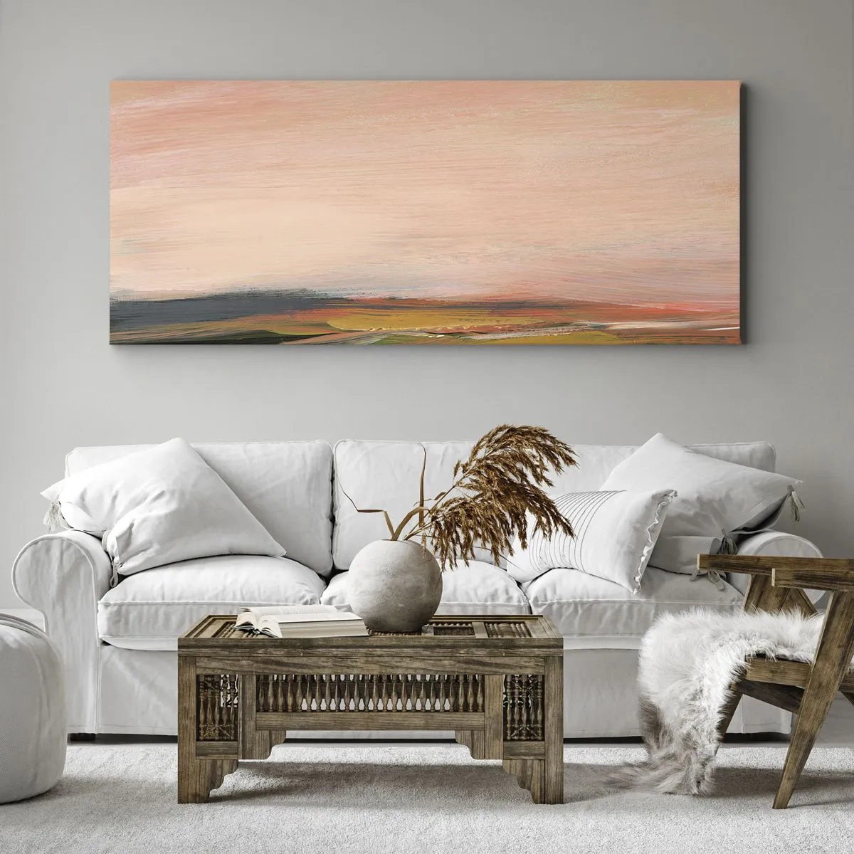 Quadro su tela - Stampe su Tela - Un paesaggio nei toni del rosa e dell'oro - 120x50cm - In tonalità di rosa - Decorazione murale moderna per soggiorno e camera da letto ARTTOR