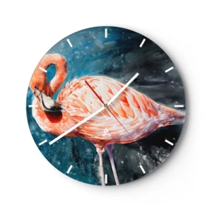 Orologio da parete - Orologio in Vetro - Fenicottero acquerello su sfondo blu scuro - 30x30cm - Naturalmente decorativo  - Decorazione murale moderna per soggiorno, cucina e camera da letto ARTTOR