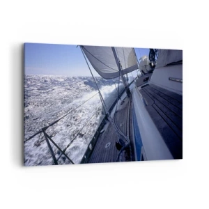 Quadro su tela - Stampe su Tela - Una barca a vela in un mare in tempesta con vele bianche e un ponte di legno. - 120x80cm - So cosa vuol dire volare - Decorazione murale moderna per soggiorno e camera da letto ARTTOR