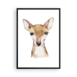 Poster in cornice nera - Ritratto ad acquerello di un giovane cerbiatto su sfondo bianco - 50x70cm - La natura dell'innocenza - Decorazione murale moderna per soggiorno e camera da letto ARTTOR
