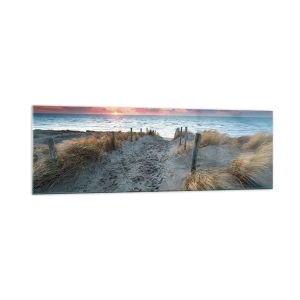 Quadro su vetro - Sentiero che porta alla spiaggia al tramonto - 160x50cm - Hai versato un arcobaleno di luce radiosa... - Decorazione murale moderna per soggiorno e camera da letto ARTTOR