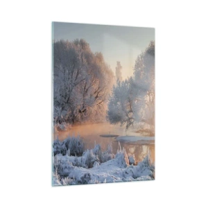 Quadro su vetro - Paesaggio invernale con lago ghiacciato e nebbia mattutina - 50x70cm - Tutto brilla al sole nel cristallo - Decorazione murale moderna per soggiorno e camera da letto ARTTOR