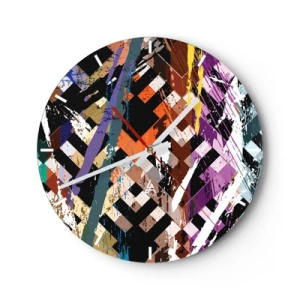 Orologio da parete - Orologio in Vetro - Motivi geometrici dai colori intensi con effetto astratto - 30x30cm - Elevato al quadrato - Decorazione murale moderna per soggiorno, cucina e camera da letto ARTTOR