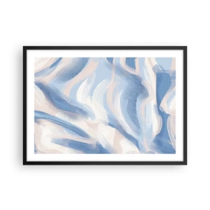 Poster in cornice nera - Pennellate astratte nei toni del blu e del beige - 70x50cm - Ondulazioni azzurre - Decorazione murale moderna per soggiorno e camera da letto ARTTOR