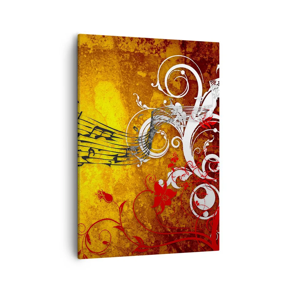 Quadro su tela - Stampe su Tela - Note musicali astratte su uno sfondo colorato con ornamenti - 50x70cm - Che la musica scorra - Decorazione murale moderna per soggiorno e camera da letto ARTTOR