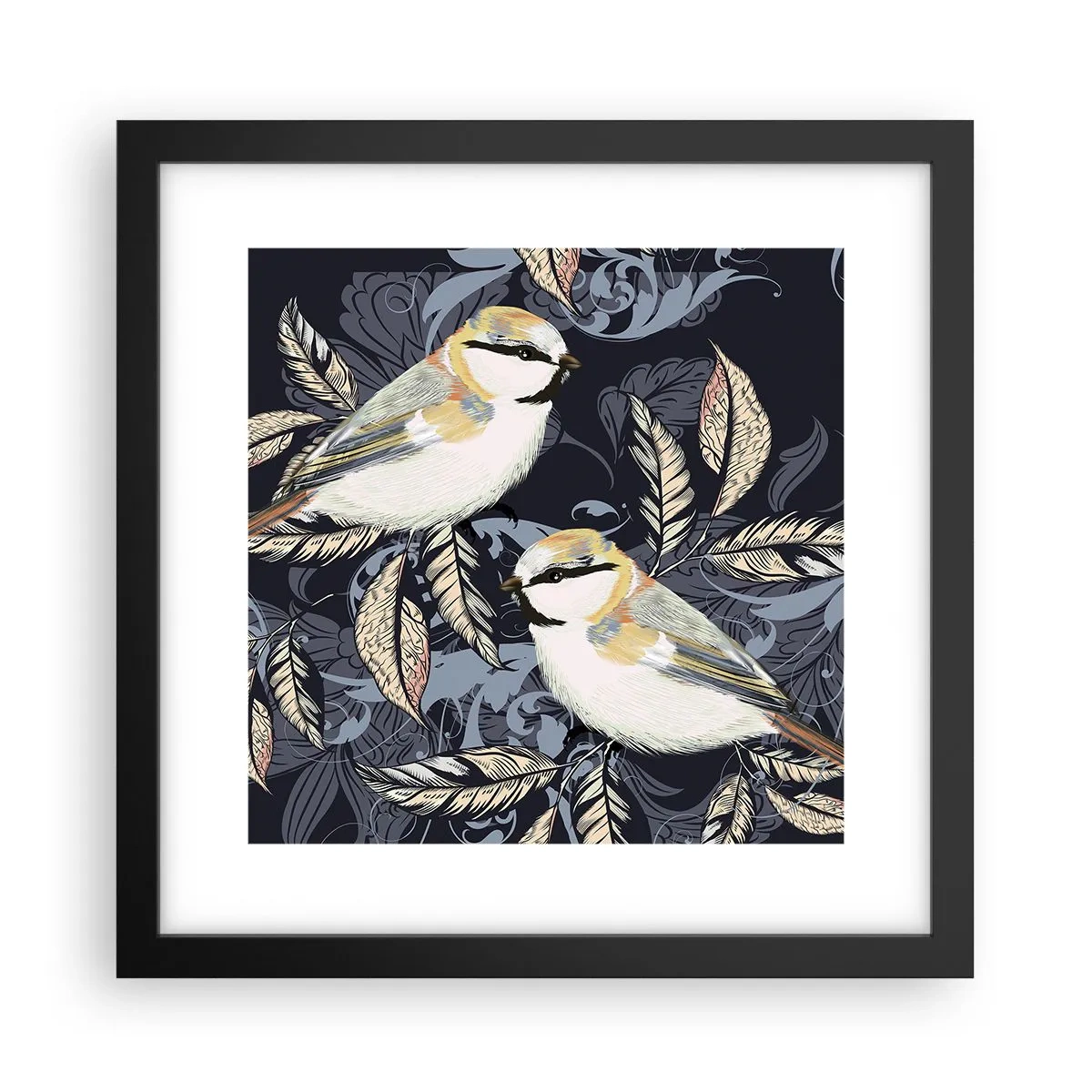 Poster in cornice nera - Cinguettio oro e blu - 30x30 cm