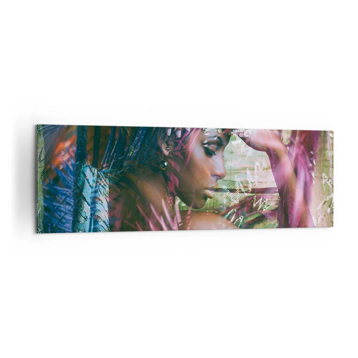 Quadro su tela - Stampe su Tela - Ritratto di una donna circondata da vegetazione esotica - 160x50cm - Madre Natura nella giungla - Decorazione murale moderna per soggiorno e camera da letto ARTTOR