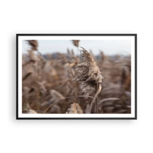 Poster in cornice nera - Delicate erbe nelle tonalità del beige sullo sfondo della natura - 100x70cm - è tempo di volare col vento - Decorazione murale moderna per soggiorno e camera da letto ARTTOR