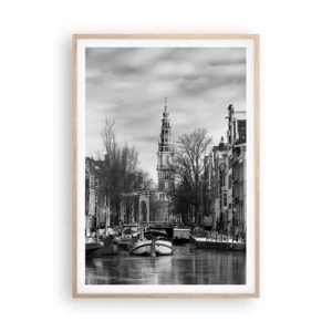 Poster in cornice rovere chiaro - Atmosfera di Amsterdam - 70x100 cm