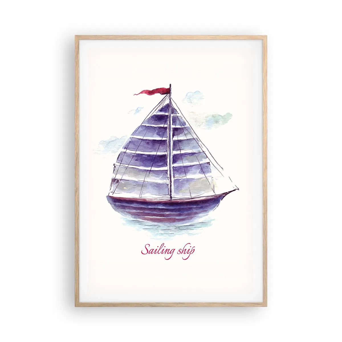 Poster in cornice rovere chiaro - Gonfie vele e mare calmo - 70x100 cm