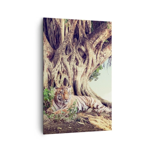 Quadro su tela - Stampe su Tela - Una tigre che riposa sotto un albero che si estende - 80x120cm - Vista dal Libro della Genesi - Decorazione murale moderna per soggiorno e camera da letto ARTTOR