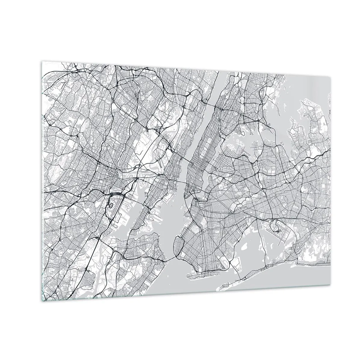 Quadro su vetro - Una mappa delle strade e dei quartieri delle grandi città in forma monocromatica - 100x70cm - Anatomia della metropoli - Decorazione murale moderna per soggiorno e camera da letto ARTTOR