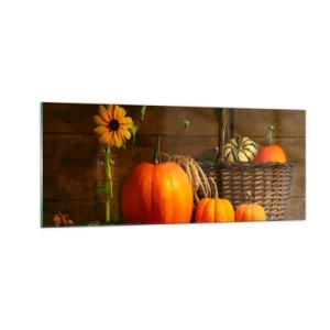 Quadro su vetro - Composizione rustica: i doni dell'autunno - 100x40 cm