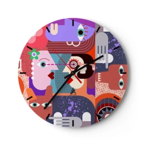 Orologio da parete - Orologio in Vetro - Astrazione colorata con motivo del viso in stile cubista - 30x30cm - Faccia a faccia - Decorazione murale moderna per soggiorno, cucina e camera da letto ARTTOR