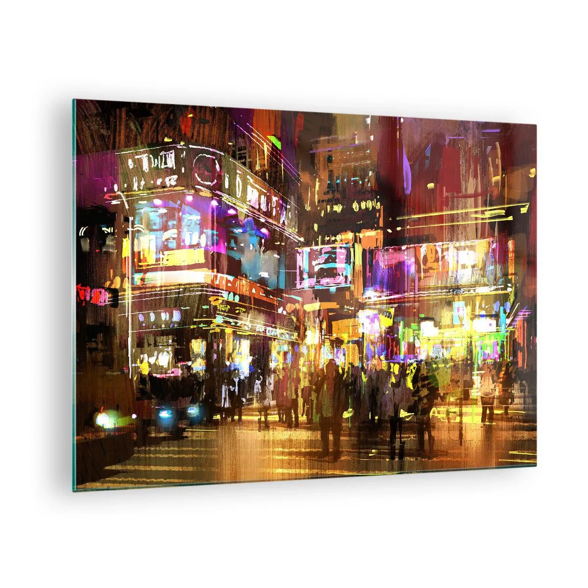 Quadro su vetro - Una città vibrante alla luce del neon - 70x50cm - Nel mare di luce - Decorazione murale moderna per soggiorno e camera da letto ARTTOR