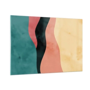 Quadro su vetro - Onde colorate nelle tonalità del verde, rosa, nero e beige - 100x70cm - Difformità conforme - Decorazione murale moderna per soggiorno e camera da letto ARTTOR