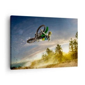 Quadro su tela - Stampe su Tela - Motociclista in un salto dinamico - 70x50cm - Accendi le emozioni! - Decorazione murale moderna per soggiorno e camera da letto ARTTOR
