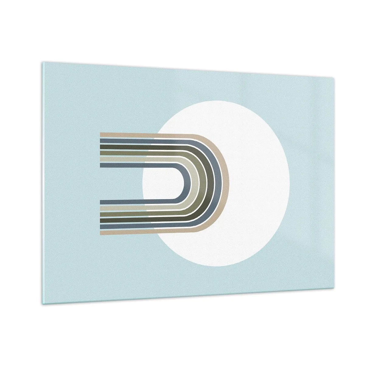 Quadro su vetro - Una composizione astratta con archi in delicate tonalità di blu e verde. - 100x70cm - Attrazione irresistibile - Decorazione murale moderna per soggiorno e camera da letto ARTTOR