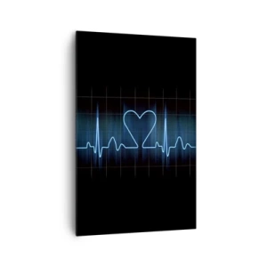 Quadro su tela - Stampe su Tela - Un'ancora di salvezza con un cuore su uno sfondo di monitoraggio medico nei toni del blu. - 80x120cm - Al ritmo del cuore - Decorazione murale moderna per soggiorno e camera da letto ARTTOR
