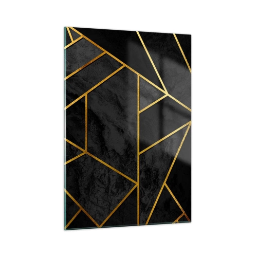 Quadro su vetro - Composizione geometrica nera e oro su sfondo marmoreo - 50x70cm - Oscurità e luce - Decorazione murale moderna per soggiorno e camera da letto ARTTOR