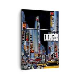 Quadro su tela - Stampe su Tela - Una città vivace con pubblicità colorate e taxi gialli - 70x100cm - La grande notte dei fumetti - Decorazione murale moderna per soggiorno e camera da letto ARTTOR