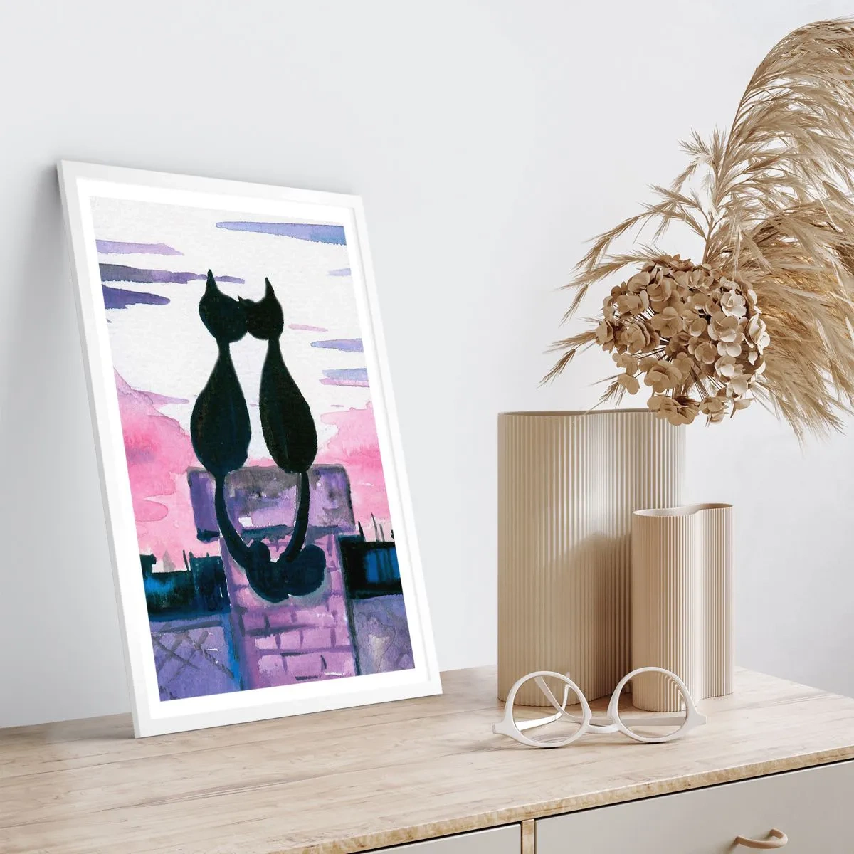 Poster in cornice bianca - Appuntamento sotto la luna - 70x100 cm