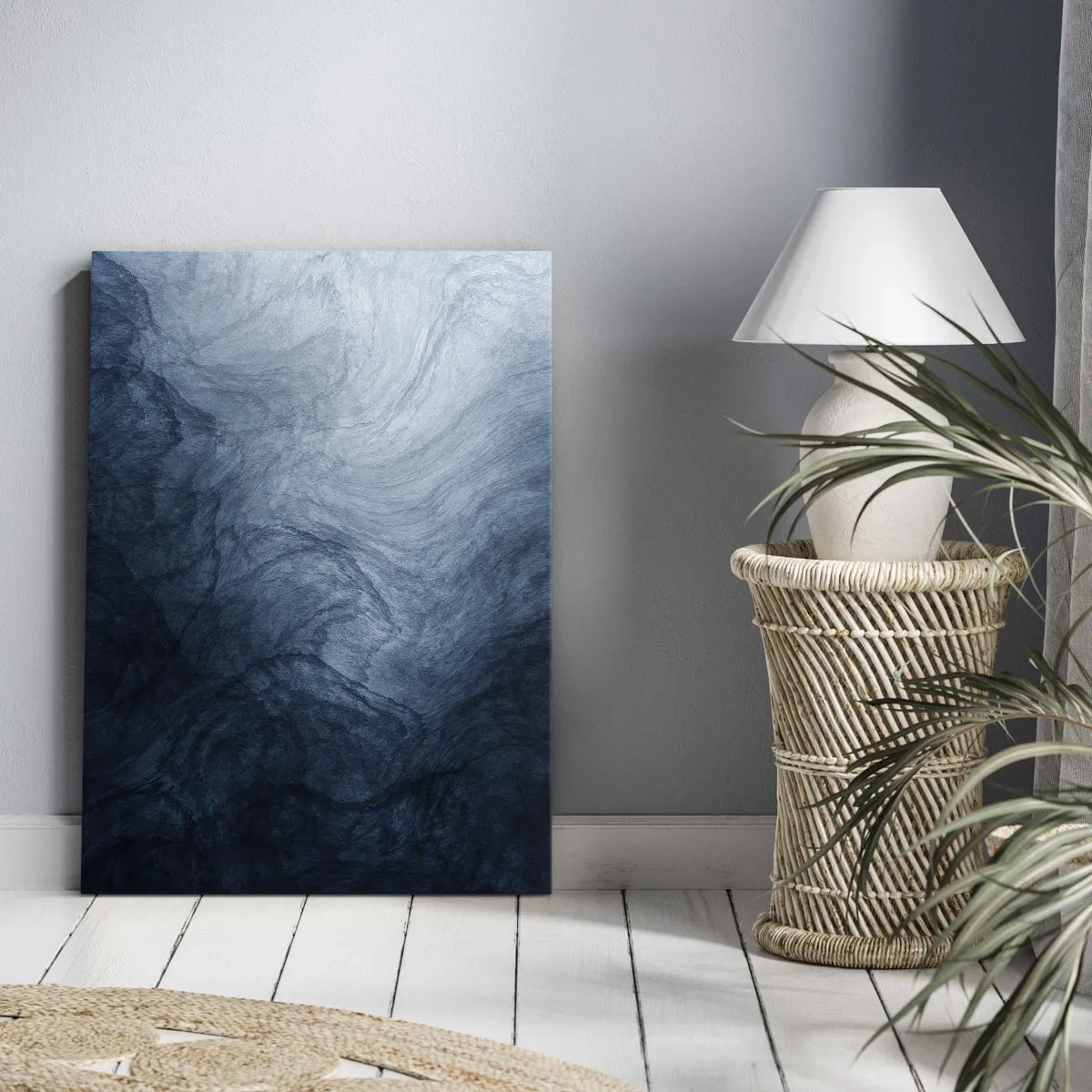 Quadro su tela - Stampe su Tela - Una composizione astratta nei toni del blu e del blu navy. - 70x100cm - Arrivando in profondità - Decorazione murale moderna per soggiorno e camera da letto ARTTOR