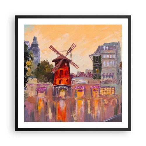Poster in cornice nera - Le icone di Parigi: il Moulin Rouge - 60x60 cm