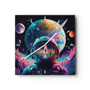 Orologio da parete - Orologio in Vetro - Astronauta nello spazio con un paesaggio planetario colorato - 30x30cm - I filosofi non l'avevano pensato - Decorazione murale moderna per soggiorno e camera da letto ARTTOR
