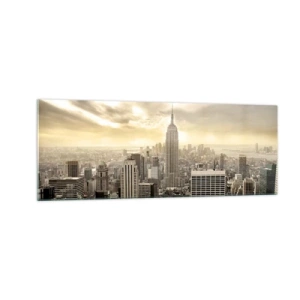 Quadro su vetro - Panorama della città con vista sull'Empire State Building - 140x50cm - New York in grigio - Decorazione murale moderna per soggiorno e camera da letto ARTTOR