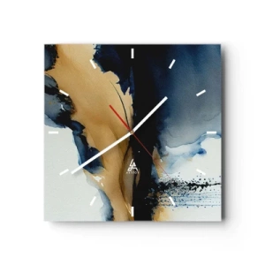 Orologio da parete - Orologio in Vetro - Una composizione astratta nei toni del blu navy e dell'oro - 30x30cm - Dietro la cortina - Decorazione murale moderna per soggiorno e camera da letto ARTTOR