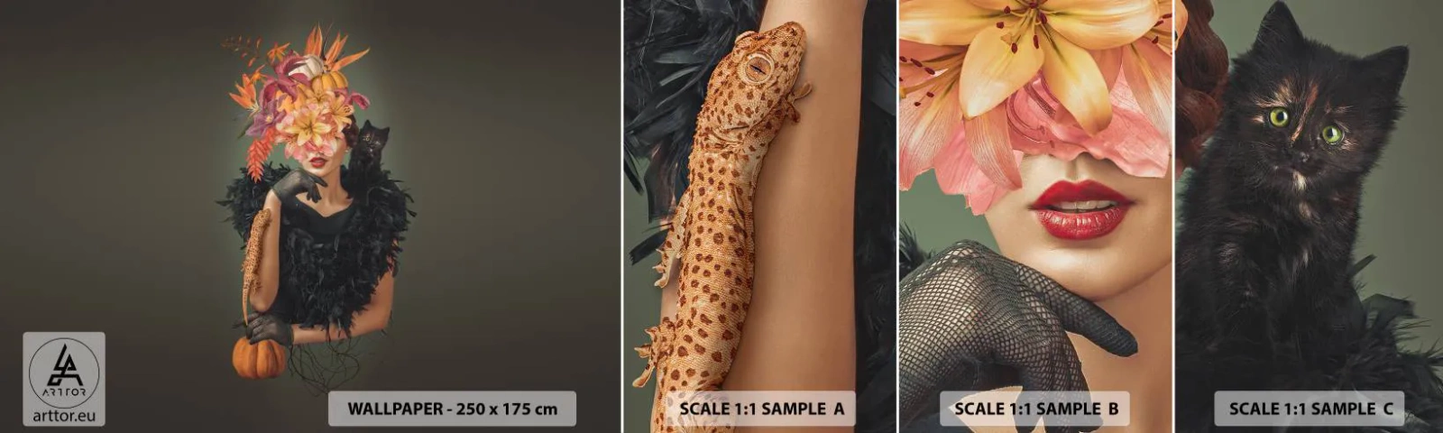 Campione Di Fotomurale Standard Eco - L'incantesimo della strega - Astrazione, Donna, Fiori - 100x30 cm