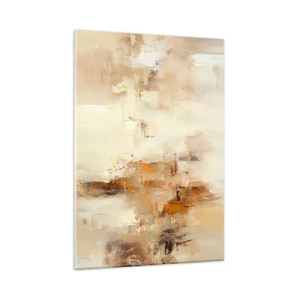 Quadro su vetro - Astrazione nei toni dell'ambra, del beige e del marrone - 50x70cm - L'anima dell'ambra - Decorazione murale moderna per soggiorno e camera da letto ARTTOR