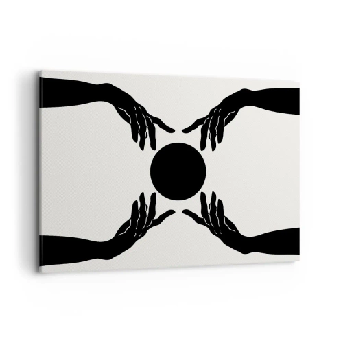 Quadro su tela - Stampe su Tela - Mani nere in una composizione simmetrica con una palla - 100x70cm - Segno misterioso - Decorazione murale moderna per soggiorno e camera da letto ARTTOR