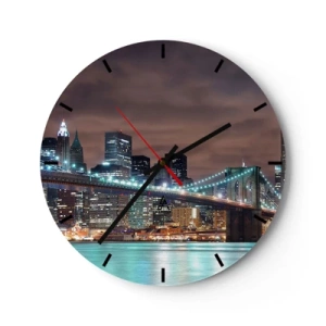 Orologio da parete - Orologio in Vetro - Il ponte di Brooklyn e lo skyline di New York di notte - 30x30cm - Le luci della grande città - Decorazione murale moderna per soggiorno, cucina e camera da letto ARTTOR