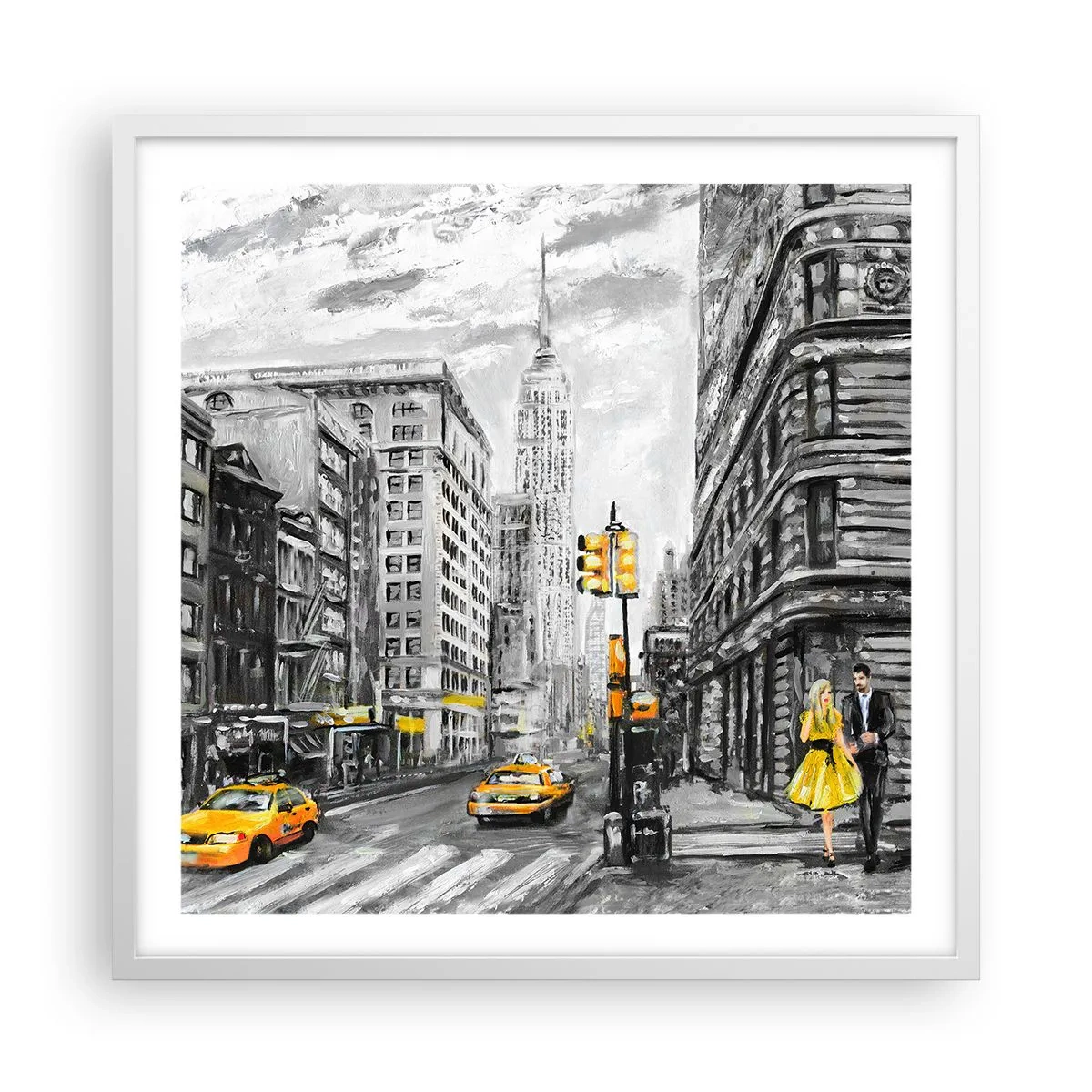 Poster in cornice bianca - Racconto di New York - 60x60 cm