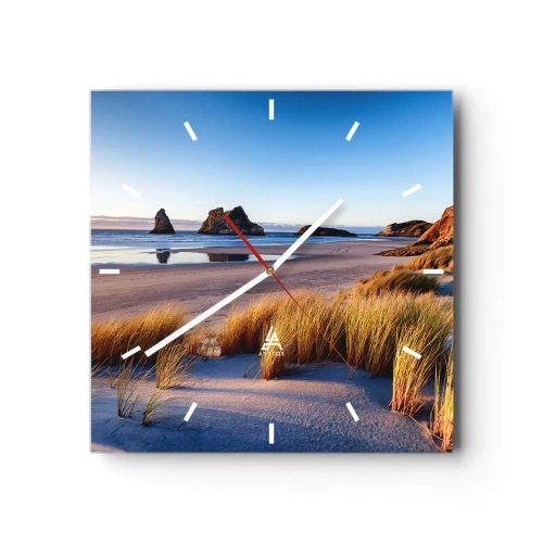 Orologio da parete - Orologio in Vetro - Una spiaggia pittoresca con vista sulle rocce e sul mare al tramonto - 30x30cm - Per i cercatori di pace - Decorazione murale moderna per soggiorno e camera da letto ARTTOR
