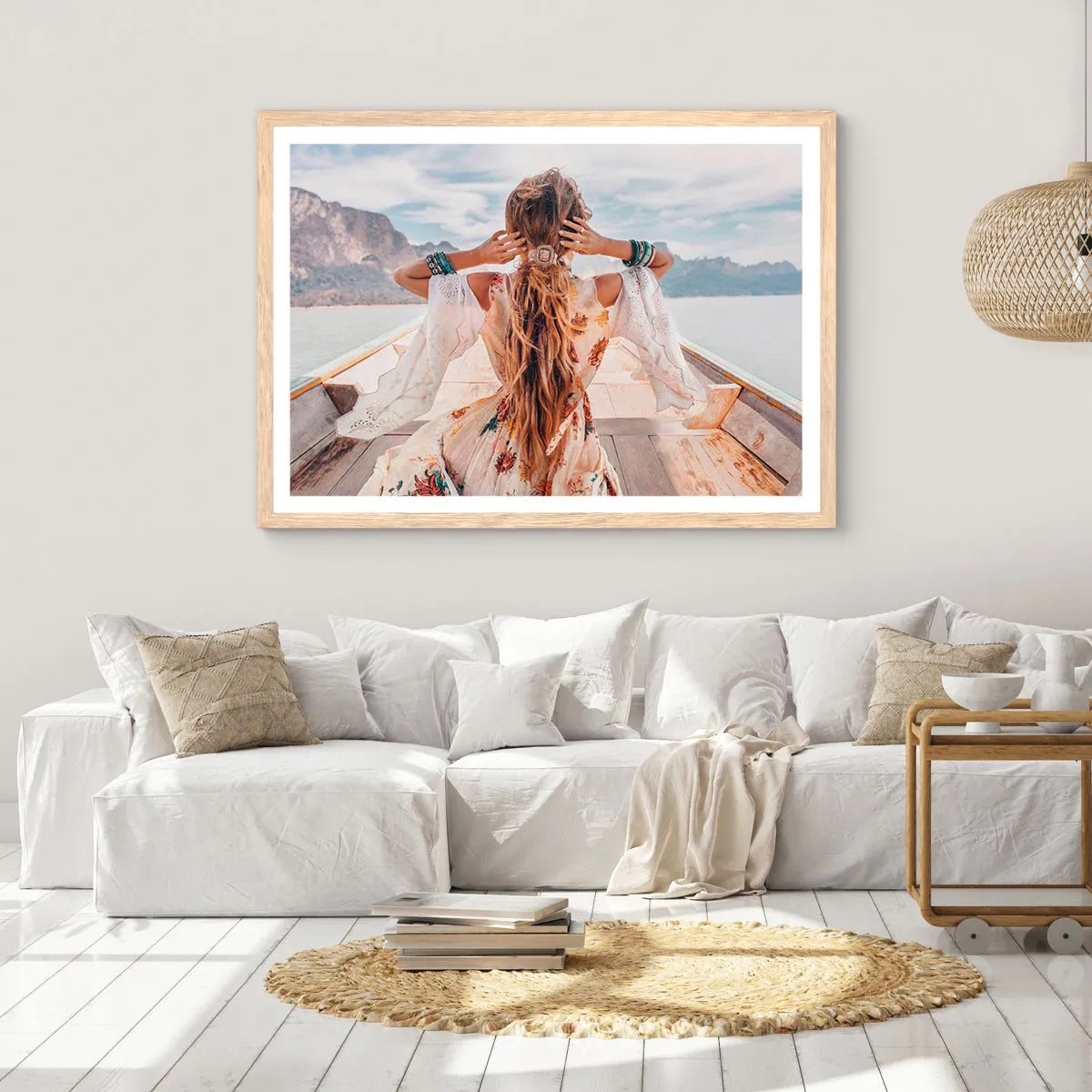 Poster in cornice rovere chiaro - In cammino verso la felicità - 100x70 cm