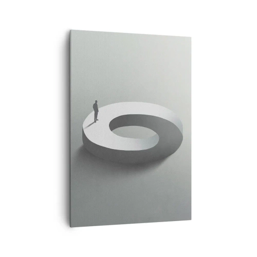 Quadro su tela - Stampe su Tela - Un uomo su una struttura grigia e astratta - 70x100cm - Prova a cavartela - Decorazione murale moderna per soggiorno e camera da letto ARTTOR