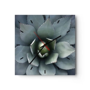 Orologio da parete - Orologio in Vetro - Primo piano di una rosetta di agave in delicate tonalità di verde - 30x30cm - Adesca e minaccia - Decorazione murale moderna per soggiorno e camera da letto ARTTOR