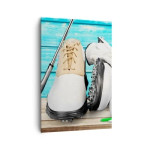 Quadro su tela - Stampe su Tela - Un set di accessori da golf su uno sfondo di legno - 70x100cm - Tutto è pronto - Decorazione murale moderna per soggiorno e camera da letto ARTTOR