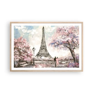 Poster in cornice rovere chiaro - Passeggiata a Parigi in aprile - 91x61 cm
