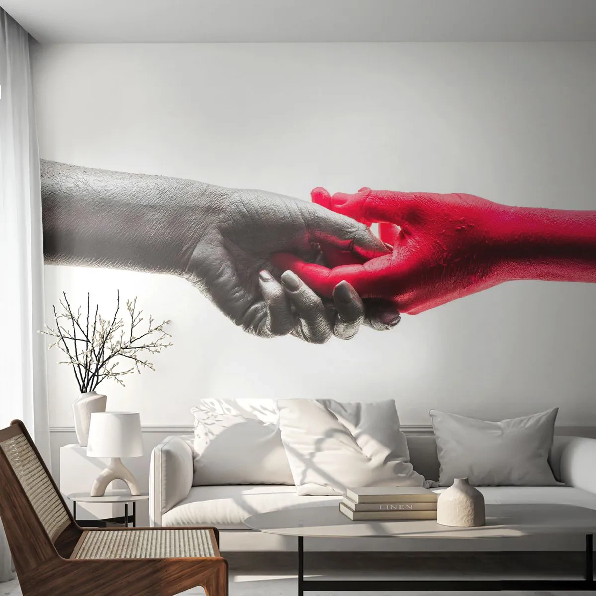 Fotomurali Premium Canvas - Mani simboliche in argento e rosso - 100x70cm - Insieme, sebbene diversi - Decorazione murale moderna per soggiorno e camera da letto ARTTOR