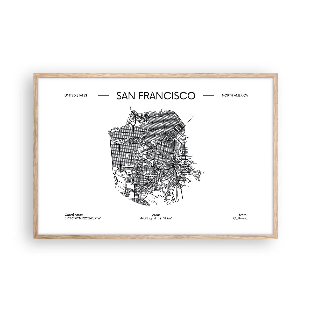 Poster in cornice rovere chiaro - Anatomia di San Francisco - 91x61 cm