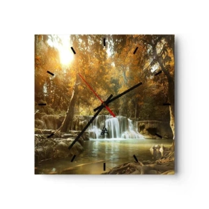 Orologio da parete - Orologio in Vetro - Paesaggio autunnale con cascata - 30x30cm - Cascata nel parco - Decorazione murale moderna per soggiorno e camera da letto ARTTOR