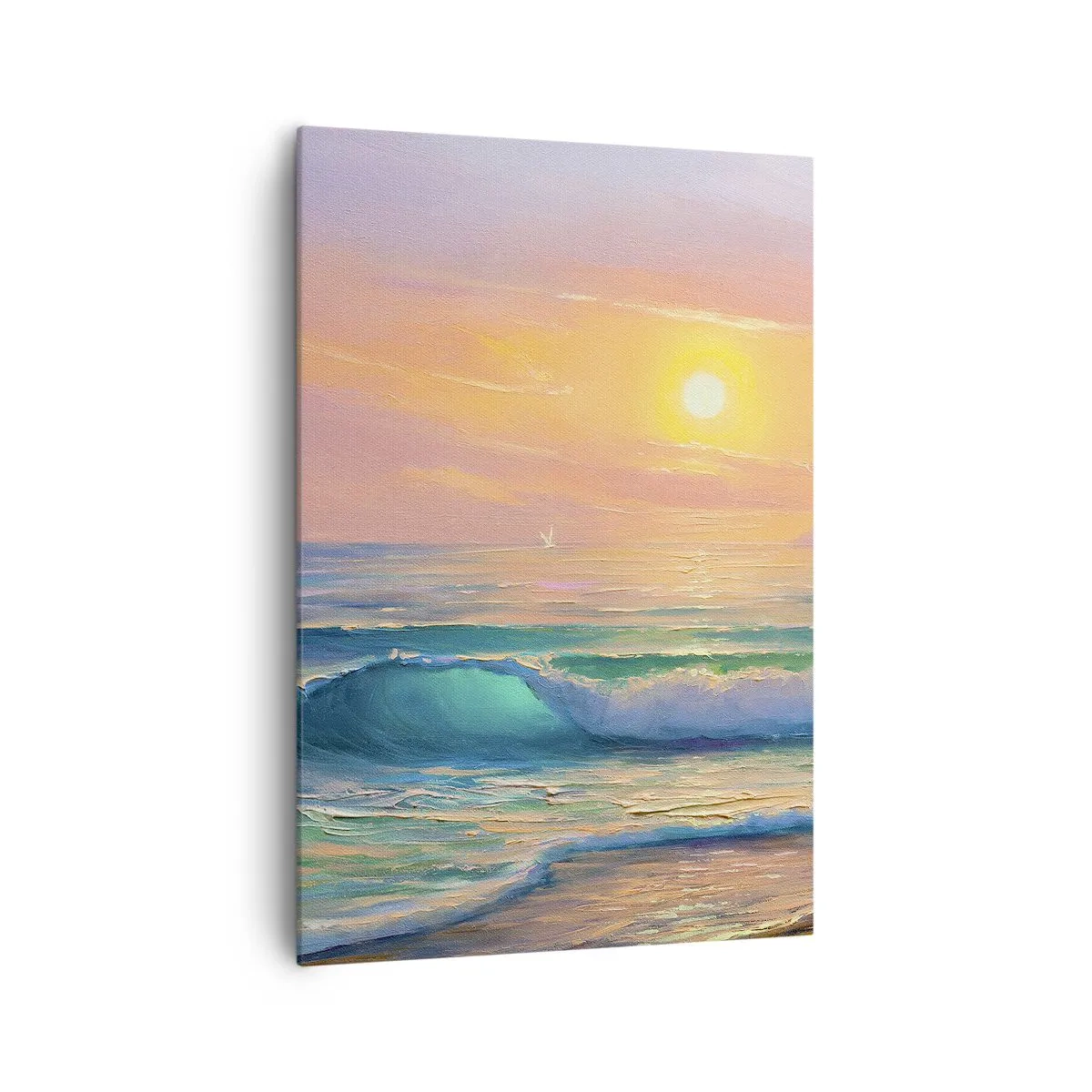 Quadro su tela - Stampe su Tela - Paesaggio marino con tramonto - 70x100cm - Il canto turchese delle onde - Decorazione murale moderna per soggiorno e camera da letto ARTTOR