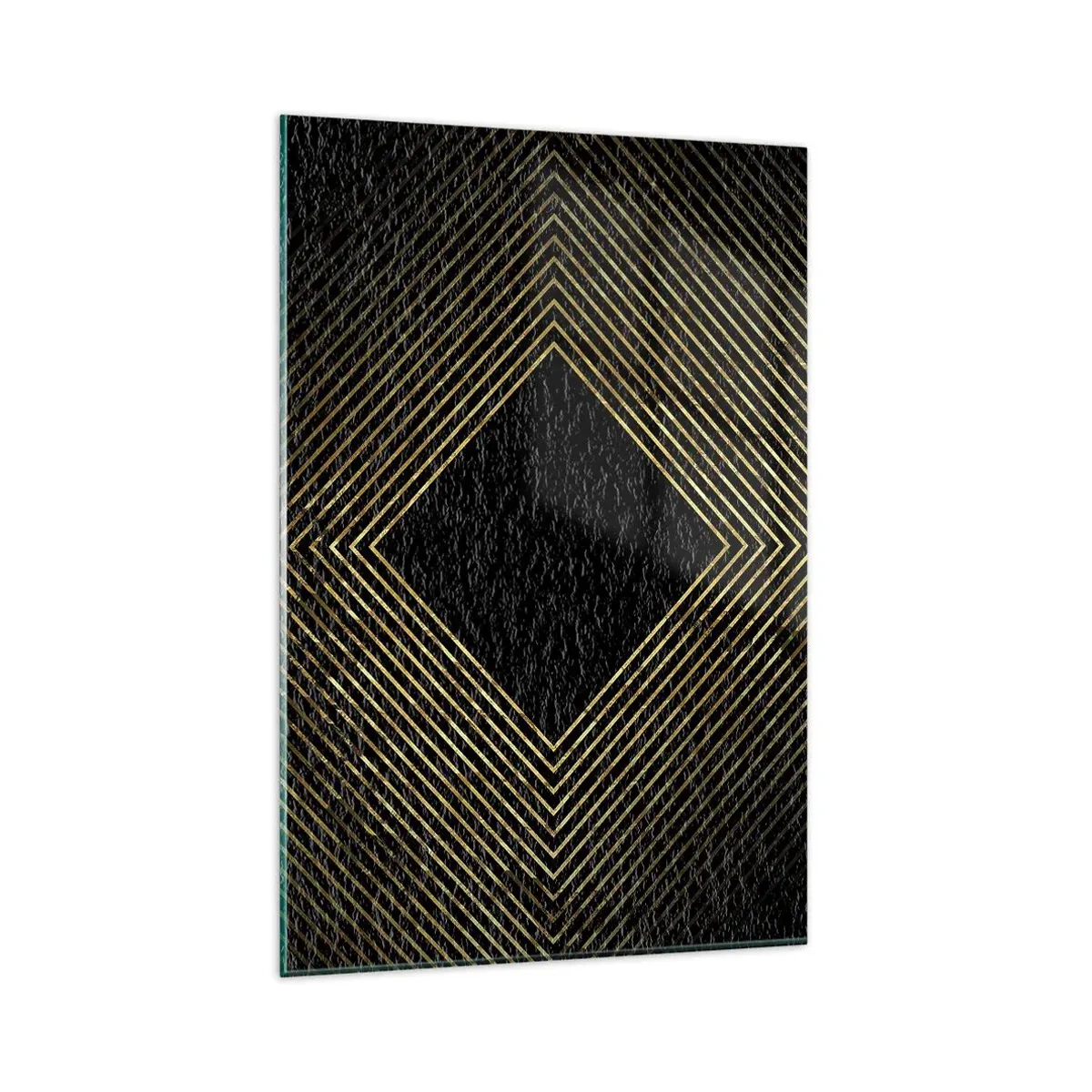 Quadro su vetro - Sfondo nero con motivo geometrico di linee dorate - 80x120cm - Geometria in stile glamour - Decorazione murale moderna per soggiorno e camera da letto ARTTOR