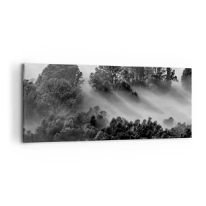 Quadro su tela - Stampe su Tela - Paesaggio forestale in bianco e nero nella nebbia mattutina - 120x50cm - Risveglio dal sonno - Decorazione murale moderna per soggiorno e camera da letto ARTTOR