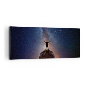 Quadro su tela - Stampe su Tela - Una figura sulla cima di una montagna sotto un cielo stellato - 120x50cm - La forza è con me! - Decorazione murale moderna per soggiorno e camera da letto ARTTOR